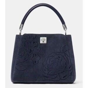 KATE SPADE Phoebe Suede Floral Applique Small Handbag Satchel Blazer Blue NWT